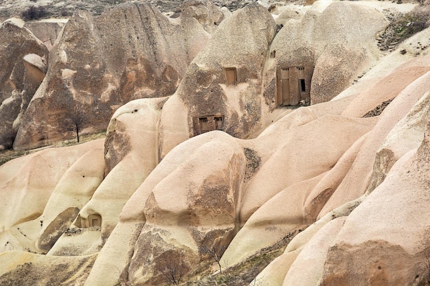 Case nelle rocce Primo piano Cappadocia Nevsehir province Turchia