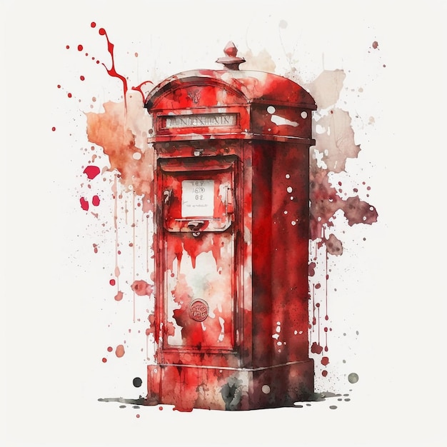 Casella postale rossa di Londra dell'acquerello astratto