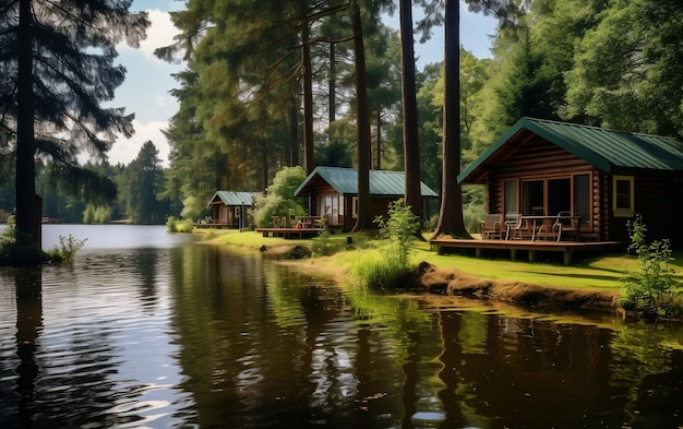 Casetta per le vacanze nella foresta in campagna AI generativa