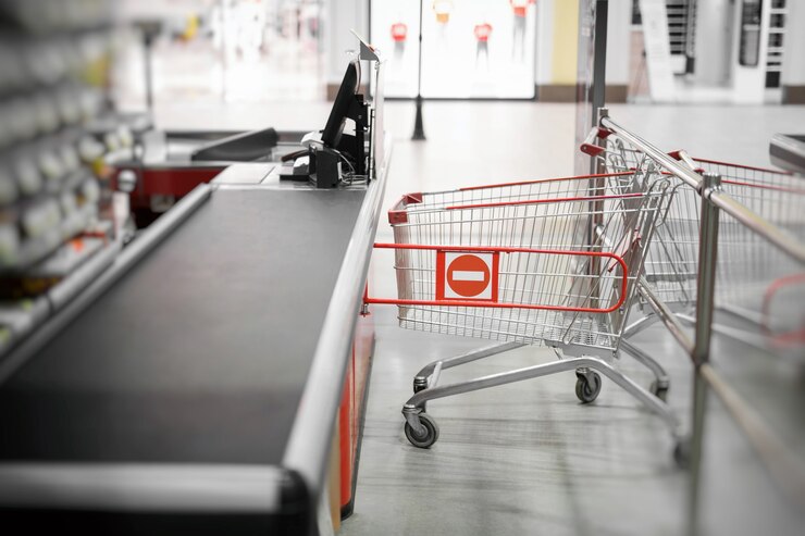 Cassa vuota con bordo chiuso nel supermercato