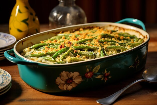 Casseruola Di Fagiolini Artisticamente Disposta