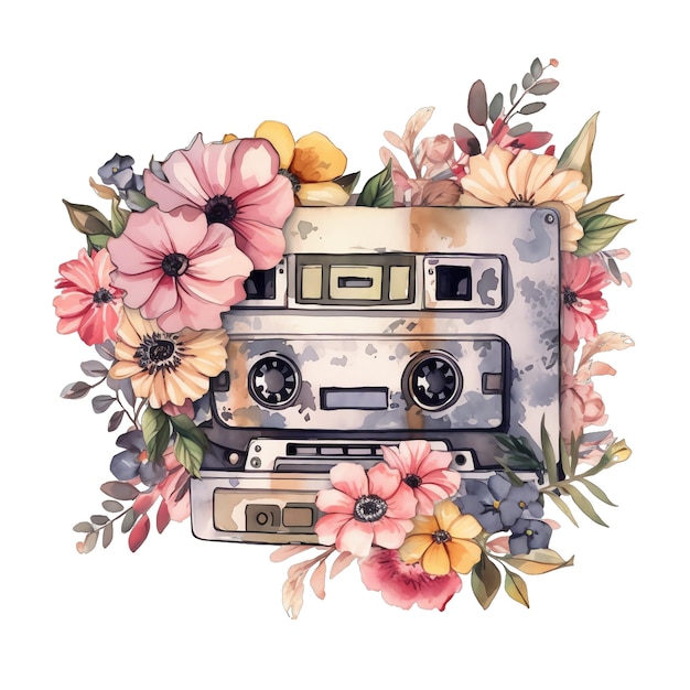 Cassetta primaverile con fiori acquerello illustrazione primavera clipart