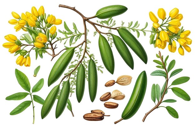 Cassia tora Sicklepod su sfondo bianco