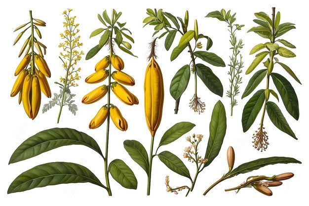 Cassia tora Sicklepod su sfondo bianco