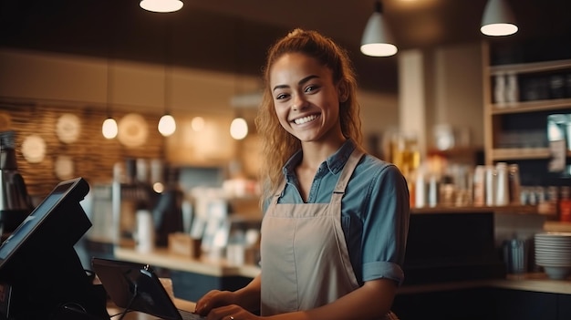 Cassiera sorridente che accetta i pagamenti