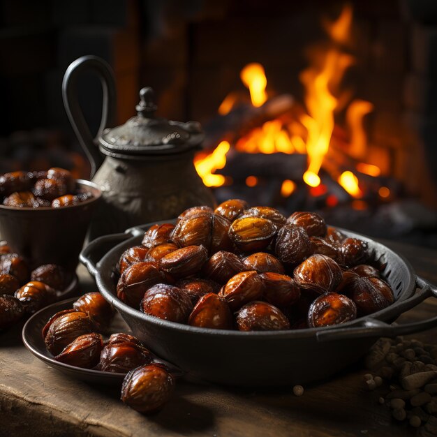 Castagne arrostite sul fuoco aperto