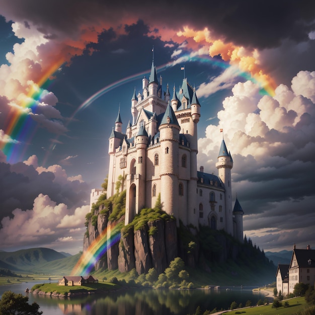 castello di barbie con arcobaleno generato dall'intelligenza artificiale