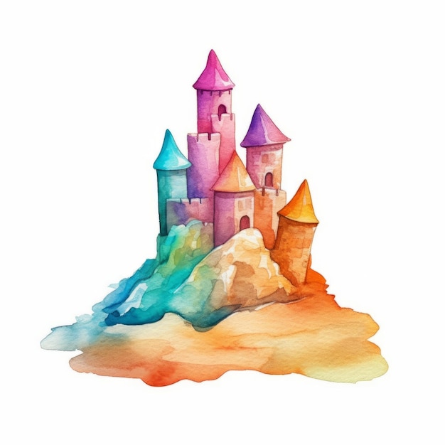 castello di sabbia colorato dell'acquerello