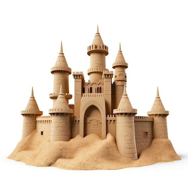 castello di sabbia su sfondo bianco