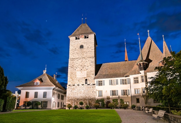 Castello di Spiez in Svizzera durante la notte