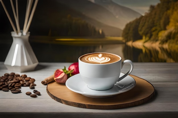 Castello francese e tazza di caffè presentazione del marchio di caffè premium