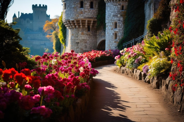 Castello maestoso in mezzo ai fiori