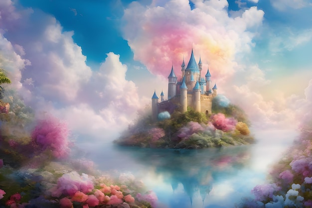 castello magico e fantasy nel mondo dei sogni rosa