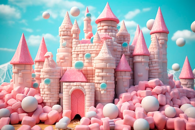 Castello realizzato con marshmallow di diversi colori