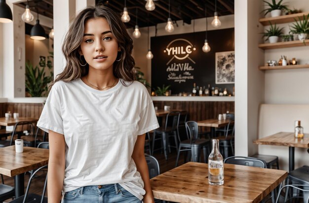 Casual White Tee Vibes in un ristorante