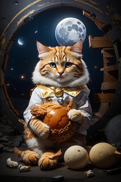 Cat In Moon Space Ai Immagine generata