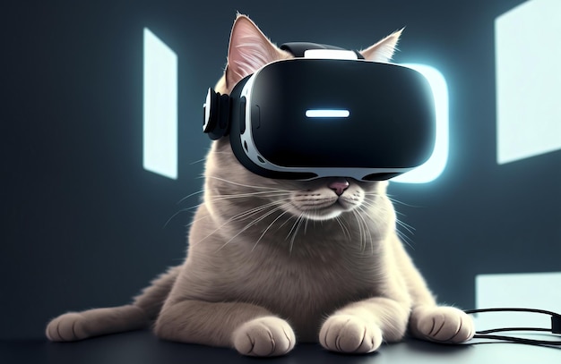 Cat in occhiali VR Pussycat moderno in occhiali per realtà virtuale Concetto di realtà artificiale