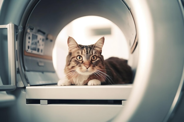 Cat on table esame sulla clinica veterinaria presso MRI Cura degli animali domestici IA generativa