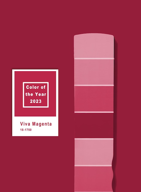 Catalogo delle tavolozze dei campioni di colore. Nuovo colore di tendenza 2023 PANTONE 18-1750 Viva Magenta