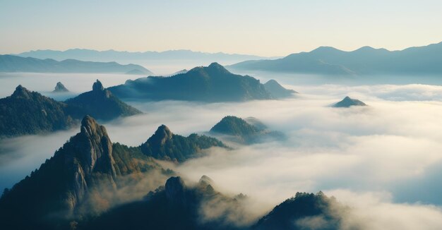 catena montuosa baciata dalla nebbia che svela l'enigmatica danza di ombre e luce