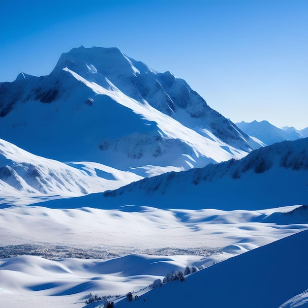 Catena montuosa innevata con nebbia fredda e cielo limpido Illustrazione di pittura