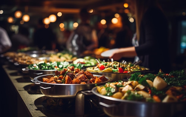 Catering per gruppi di persone cibo a buffet al chiuso in ristorante