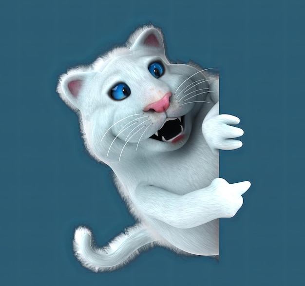 Cattone bianco divertente in 3D