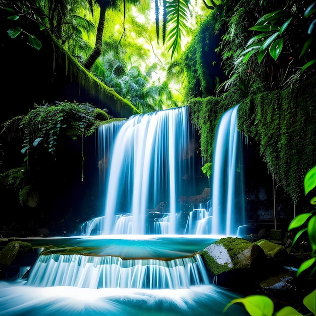 Cattura d'acqua della giungla paesaggio di cascata della foresta