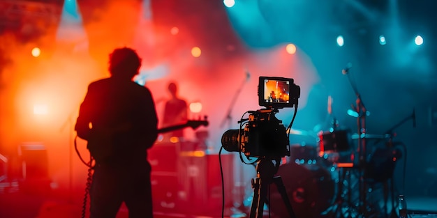 Cattura di un concerto dal vivo in televisione Trasmissione dietro le quinte con il cameraman Concetto di produzione televisiva Copertura del concerto Operazione telecamera Trasmissione dal vivo dietro le quince