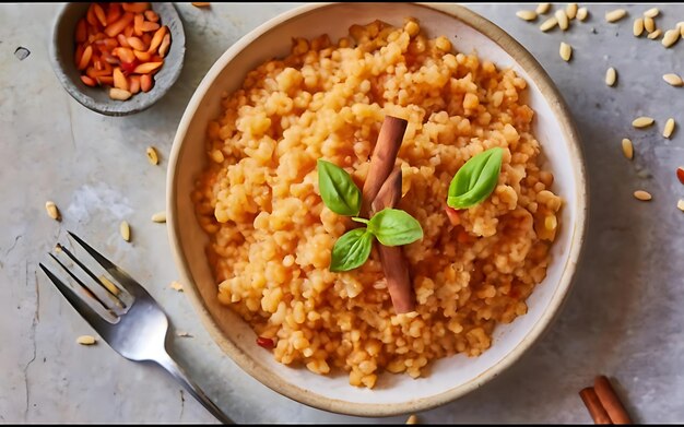 Cattura l'essenza del couscous alla cannella in un'affascinante foto di cibo