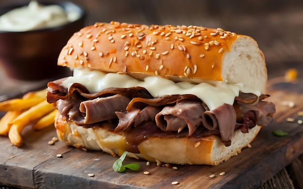 Cattura l'essenza del French Dip Sandwich in un'affascinante foto di cibo