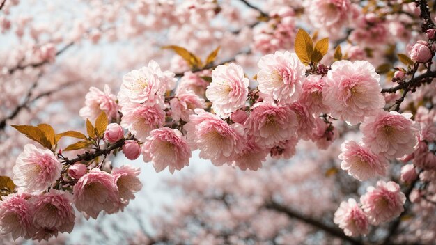 Cattura l'essenza della bellezza fugace degli alberi di ciliegio giapponesi in piena fioritura contro una serena