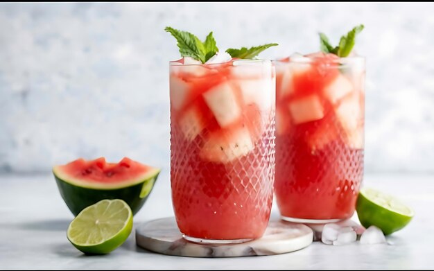 Cattura l'essenza di Watermelon Lime Agua Fresca in un'affascinante foto di cibo