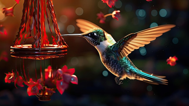 Cattura sorprendentemente dettagliata di un colibrì in un alimentatore