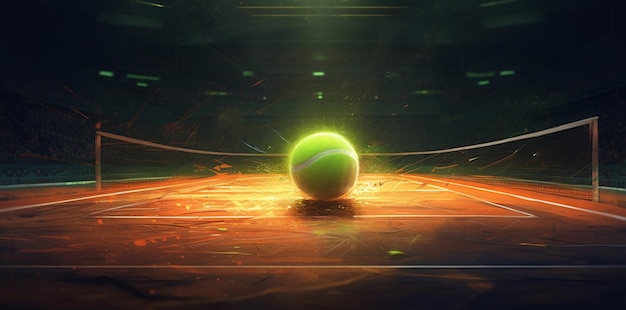 Catturando l'energia vibrante una palla da tennis luminosa prende il volo generata dall'AI