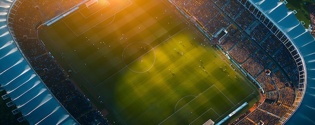 Catturare l'eccitazione elettrica di un vibrante stadio di calcio dall'alto Concetto Fotografia sportiva Scatti aerei Spettacolo di calcio Energia dinamica della folla dello stadio