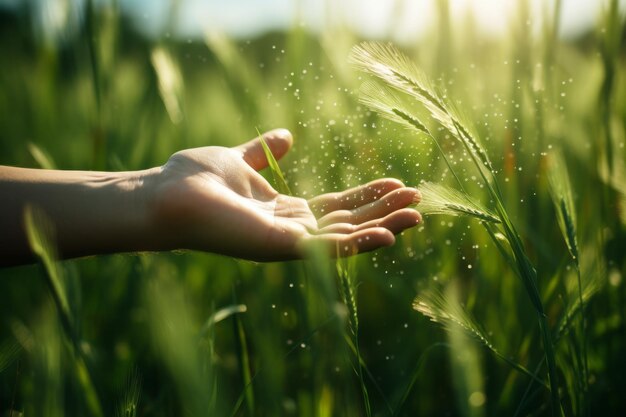 Catturare l'essenza della natura Una splendida istantanea della mano che accarezza l'erba di grano in bellissimi 32 aspetti