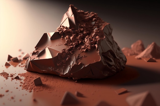 Catturare la consistenza e i dettagli del cioccolato con luce naturale soffusa su uno sfondo neutro IA generativa