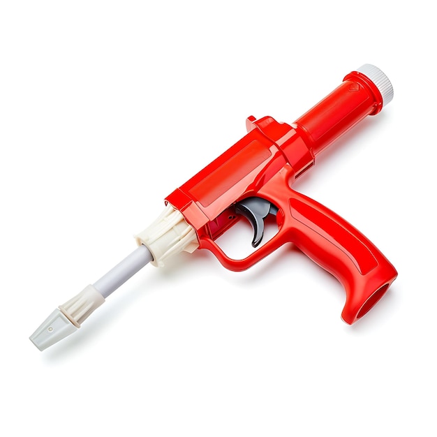 Caulk Gun con corpo di plastica rossa e bianco Caulk uno strumento usato Isolato pulito Blank BG Items Design