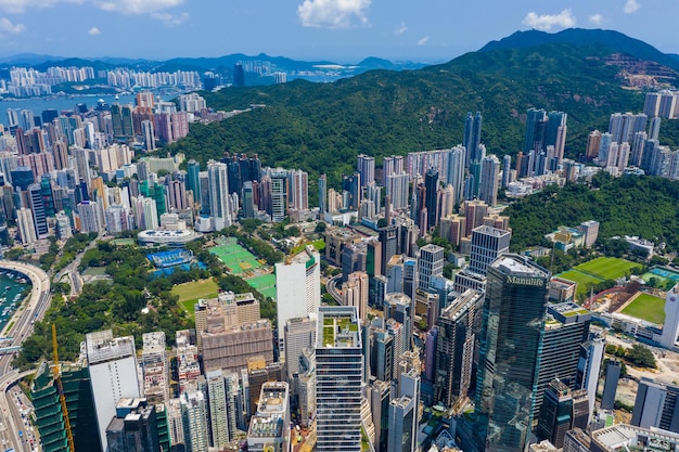 Causeway Bay, Hong Kong 11 settembre 2019: Vista dall'alto del lato dell'isola di Hong Kong