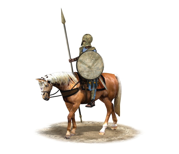 cavaliere guerriero a cavallo rendering 3D