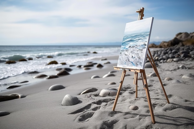 Cavalletto con tela sulla spiaggia