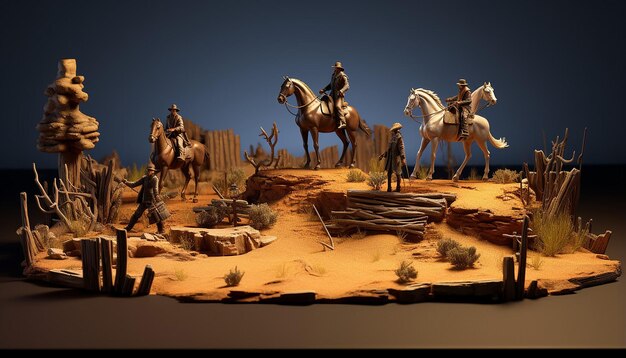 cavalli di cowboy dell'ovest selvaggio diorama modello 3d