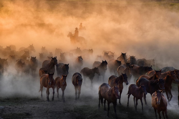 Foto cavalli in un campo