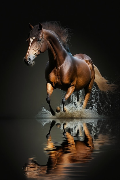 Cavallo al galoppo sull'acqua Generative ai