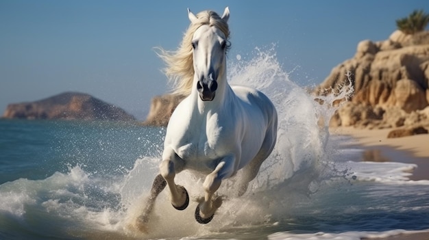 Cavallo arabo in corsa in Siria immagine in stile animale marino Ai generata arte