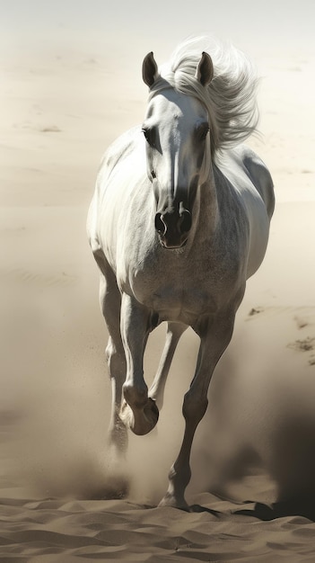 Cavallo bianco al galoppo nel deserto Illustrazione AI GenerativexA