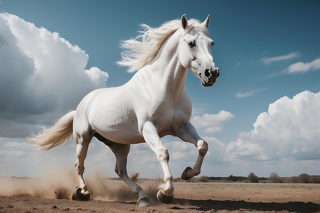 cavallo bianco corre al galoppo