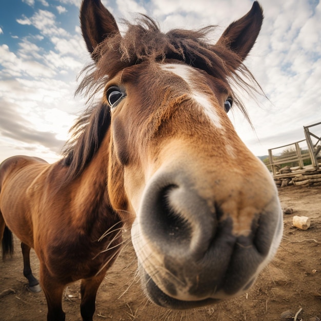 Cavallo che annusa il ritratto del volto della fotocamera