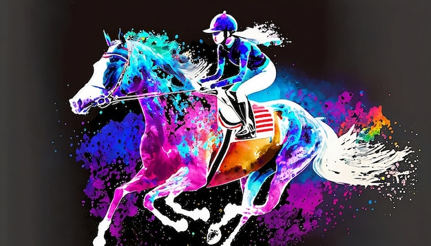 cavallo colorato in esecuzione isolato su sfondo bianco illustrazione creativa showjumping Ai Generato